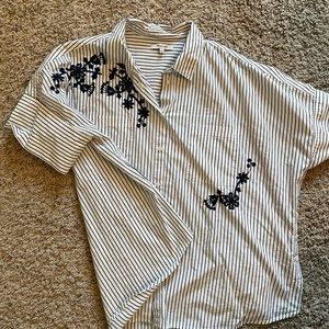 Madewell, XL, blue and white embroidered shirt, EUC